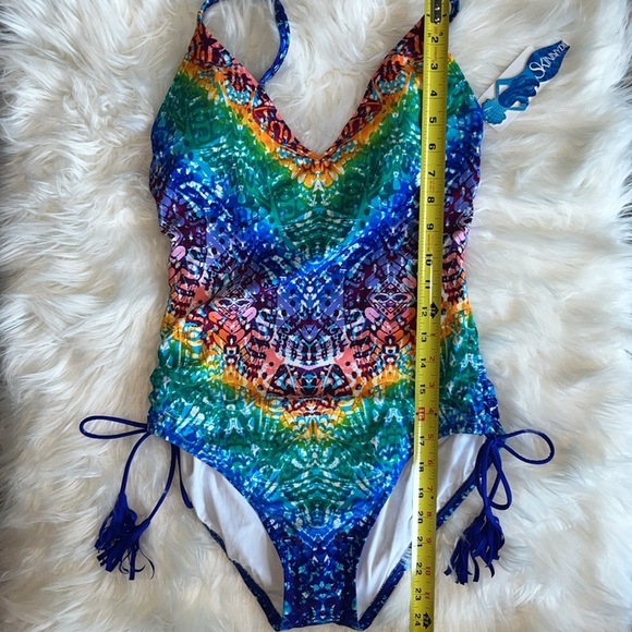 π Skinnydippers by MIRACLESUIT One Piece Swimsuit Multi-Color Tassels Size M - Picture 9 of 16